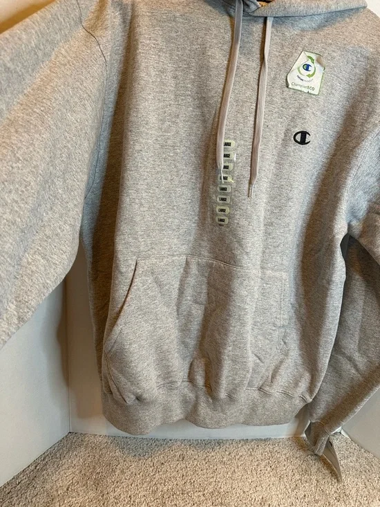 Champion Gray Crewneck Hoodie with Black Lined Hood, Large, NWT - Picture 4 of 6